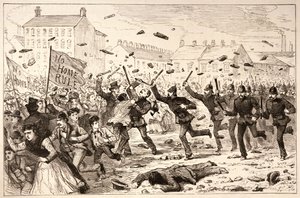 The Riots in Belfast: The Police Charging the Mob in the Brickfields, The Illustrated London News, 1886. június 19. alkotó: English School